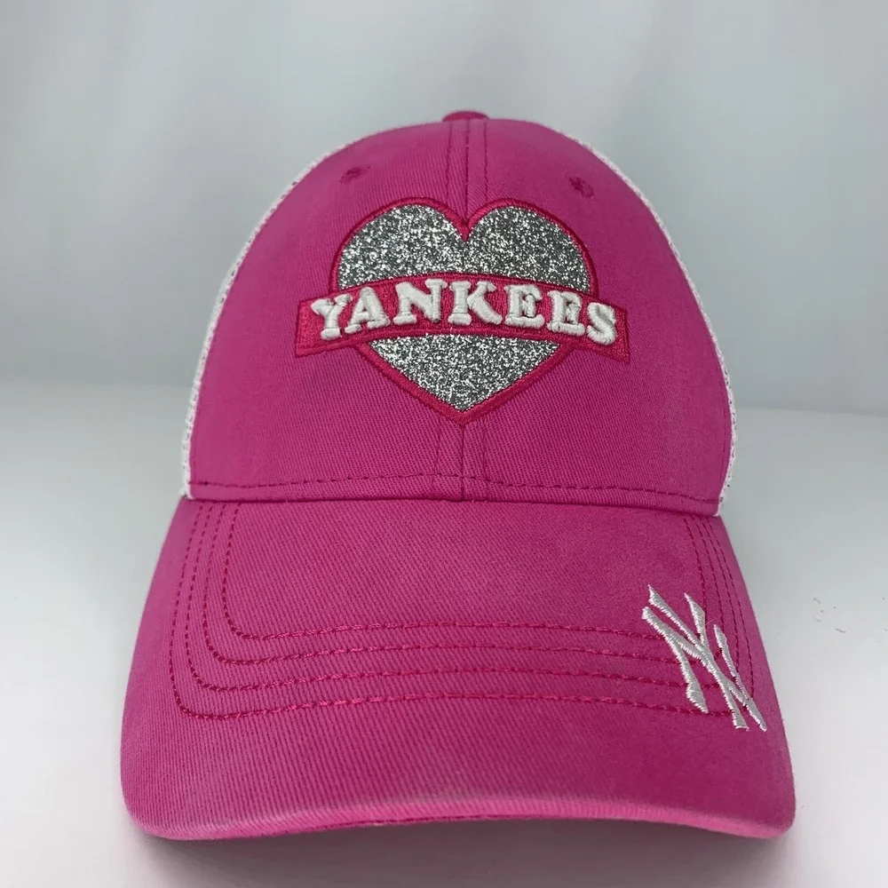 New York Yankees NY Hat YOUTH Sparkle Heart '47 Snapback Mesh MLB Baseball Cap